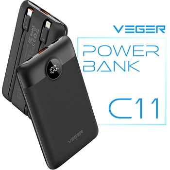 VEGER【パワーバンク】10000mAh TYPE-C、Lightningケーブル内蔵 VEGER(ベガー)