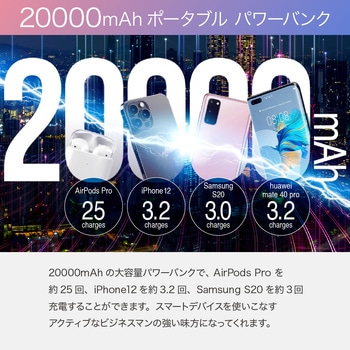 4ケーブル内蔵のモバイルバッテリー20000mAh USB-A、Micro B、Type-C、ライトニングケーブル内蔵 VEGER(ベガー)