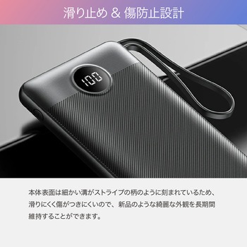 4ケーブル内蔵のモバイルバッテリー20000mAh USB-A、Micro B、Type-C、ライトニングケーブル内蔵 VEGER(ベガー)