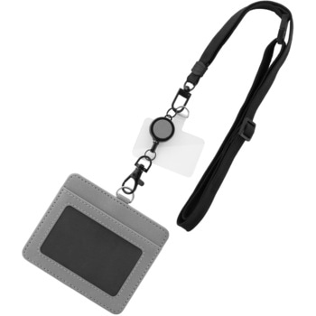 スマートフォン(汎用)ネックストラップ 「SHOULTY MULTI STRAP」 平紐タイプ (カードホルダー付属) ライトグレー 長さ調整 LEPLUS NEXT