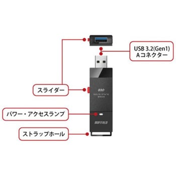 外付けSSD ポータブル USB3.2 Gen1 スティック型 TV録画対応 BUFFALO(バッファロー)