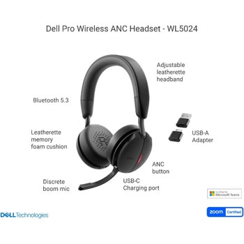Dell Pro ワイヤレス ANC ヘッドセット - WL5024 Dell Technologies