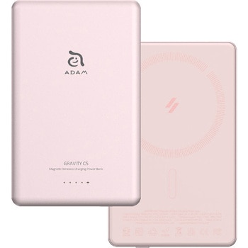 GRAVITY C5 MagSafe対応ワイヤレス充電 5000mAh 超薄型 モバイルバッテリー ピンク - ADAM elements