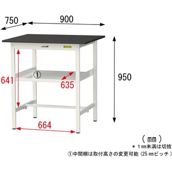 実験用軽量作業台/固定式_高耐薬品ケミテクト天板_中間棚付き_ワークテーブルLABシリーズ_実験用ラボテーブル 山金工業