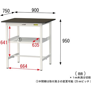 実験用軽量作業台/固定式_指紋レスメラミン天板_中間棚付き_ワークテーブルLABシリーズ_実験用ラボテーブル 山金工業