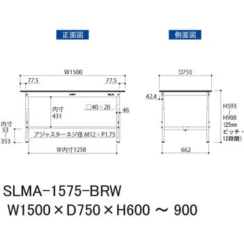 SLMA-1575-BRW 【実験用作業台】ワークテーブルLABシリーズ 指紋レスメラミン天板 高さ調整タイプH600～900mm 1台 山金工業  【通販モノタロウ】