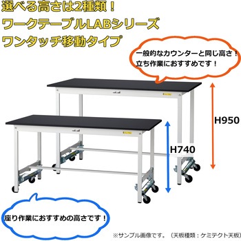 実験用軽量作業台/ワンタッチキャスター付き_高耐薬品ケミテクト天板_ワークテーブルLABシリーズ_実験用ラボテーブル 山金工業