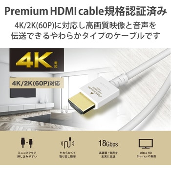 HDMIケーブル プレミアム 4K対応 小型コネクタ やわらか 家具調カラー エレコム