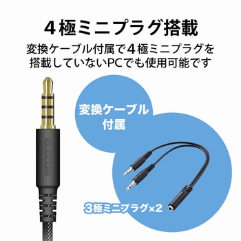 ヘッドホン ヘッドセット マイク付き 有線 Φ3.5mm3極 4極 接続 ネックバンドタイプ ミュートスイッチ付き 無指向性 軽量 折りたたみ式 テレワーク WEB会議 オンライン授業 ブラック エレコム
