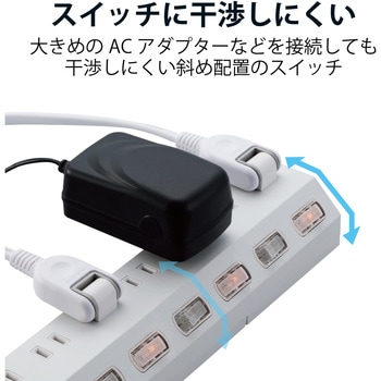 延長コード 電源タップ 2P 10個口 回転 個別スイッチ 2.5m 雷サージ ほこりシャッター付 エレコム