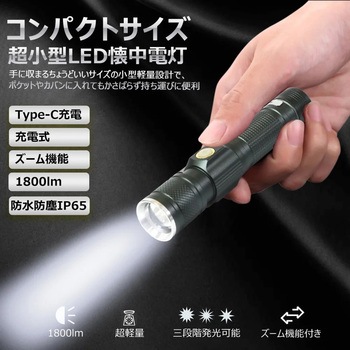 充電式LED懐中電灯 ズーム機能 バッテリー交換可能 専用ケース付き GOODGOODS(グッド・グッズ)