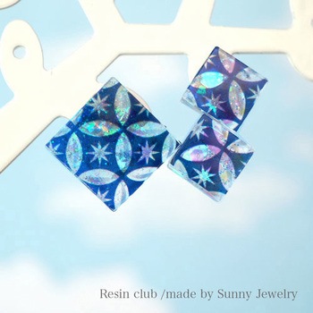 レジン用シール 切子 青 イングカワモト