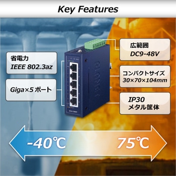 Giga5ポート 産業用スイッチングハブ DC外部電源 コンパクト PLANET Technology