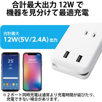 USB付き 電源タップ USBA×2ポート AC×3個口 ケーブル収納 ほこり防止シャッター 充電器 コンセント エレコム