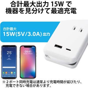 USB付き 電源タップ Type-C×1ポート USBA×1ポート AC×3個口 ケーブル収納 ほこり防止シャッター 充電器 コンセント エレコム