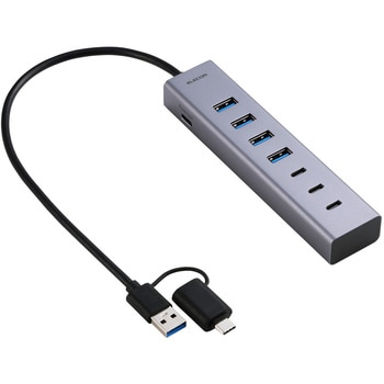 USBハブ 5Gbps 7ポート USB-A×4 USB-C×3+ハブ給電用USB-C×1 Type-C 変換アダプタ付 セルフパワー バスパワー 両用 エレコム
