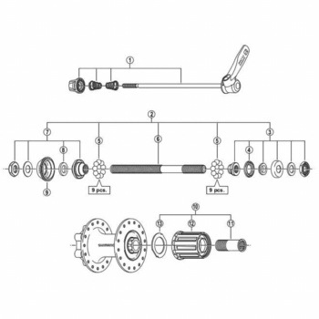 Y3SP98030 ハブ軸組立品 (軸長146mm/玉間135mm)