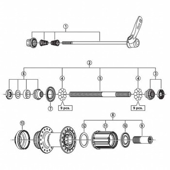 Y3SY98010 ハブ軸組立品 (軸長146mm/玉間135mm) SHIMANO(シマノ)