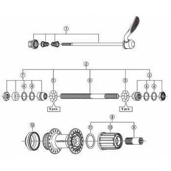 Y3TD98010 ハブ軸組立品 (軸長146mm / 玉間135mm) SHIMANO(シマノ)