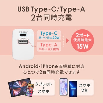 USB Type-C & Type-A搭載 PD20W対応 AC充電器 OWLTECH(オウルテック)