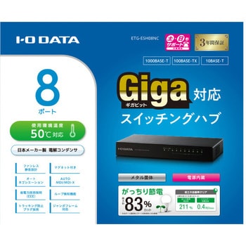 ETG-ESH08NC ギガビット対応8ポートスイッチングハブ I ・O DATA(アイ・オー・データ) 電源内蔵 マグネット付 - 【通販モノタロウ】