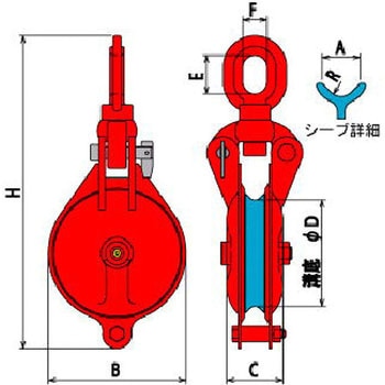 オタフク滑車(ベアリング入)オーフ首廻式1車(特殊鋼鍛造シーブ) 釜原鉄工所
