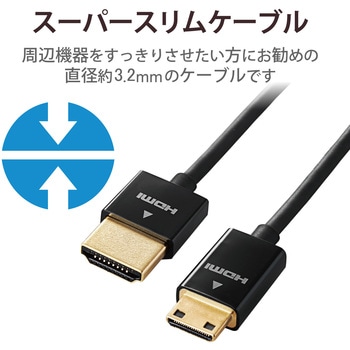 HDMIケーブル miniHDMI-HDMI 4K対応 スーパースリム デジカメ用 ブラック エレコム