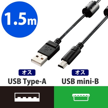 USBケーブル デジカメ用 miniB フェライトコア ブラック - エレコム