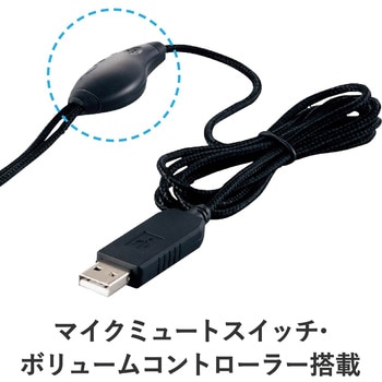ヘッドホン ヘッドセット マイク付き 有線 USB接続 小型オーバーヘッドタイプ ミュートスイッチ付き 双指向性 1.8m テレワーク WEB会議 オンライン授業 シルバー エレコム