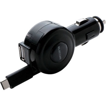 車載充電器(3A・巻取りType-C&USB) エレコム