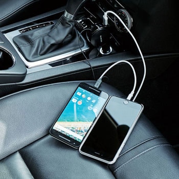 車載充電器(5.4A・巻取りType-C&USB) エレコム