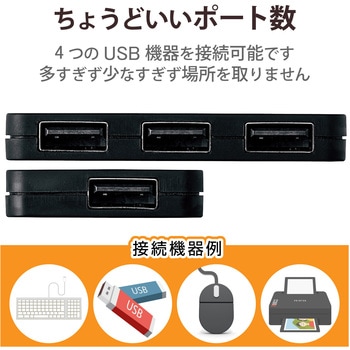 USBハブ 2.0 4ポート バスパワー ケーブル収納 コンパクト スリム - エレコム