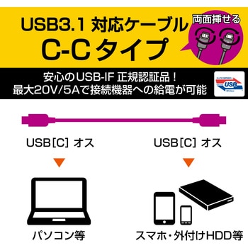 USBケーブル タイプC USB3.1(Gen2) C-C 5A出力 PD対応 認証品