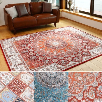 高級絨毯風の転写プリントラグ 萩原