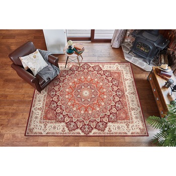 高級絨毯風の転写プリントラグ 萩原