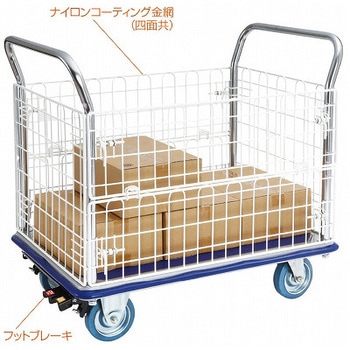 ナイロンコート金網台車「両面開閉型金網タイプ」＜フットブレーキ付き＞ エヌケーキャリーキャスター