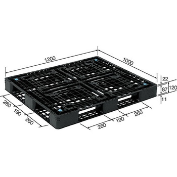 1200x1000x120mm/パレット・PP製(2枚) エスコ