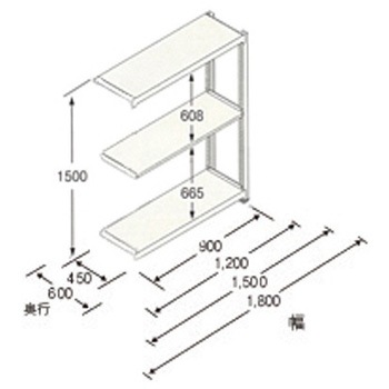 1190x600x1500mm/150kg/3段 スチール棚(連立用) エスコ