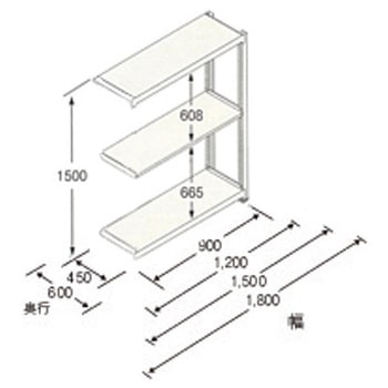 1790x450x1500mm/150kg/3段 スチール棚(連立用) エスコ