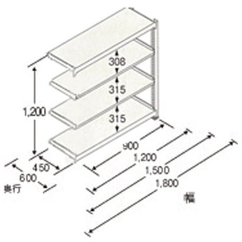 1190x600x1200mm/150kg/4段 スチール棚(連立用) エスコ
