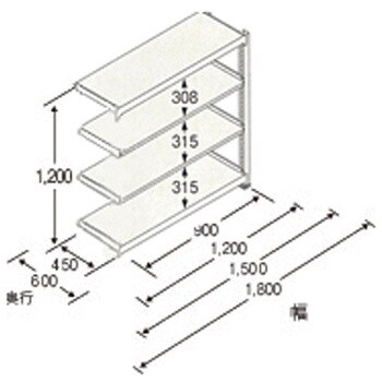 EA976DL-150RC 1490x600x1200mm/150kg/4段 スチール棚(連立用) 1台