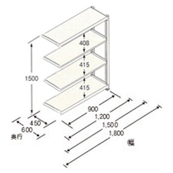 EA976DM-150RB 1490x450x1500mm/150kg/4段 スチール棚(連立用) 1台