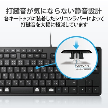 キーボード 有線 USB接続 メンブレン式 テンキーレス コンパクトサイズ 静音 抗菌 エレコム