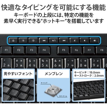 キーボード 有線 USB接続 メンブレン式 テンキー付き 静音 抗菌 排水機構 エレコム