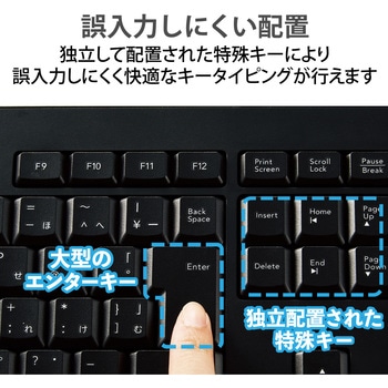 キーボード 有線 USB接続 メンブレン式 テンキー付き 静音 抗菌 排水機構 エレコム