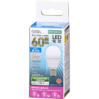 小形LED電球 E17 広配光タイプ  60W相当 オーム電機