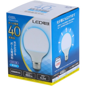 LED電球 ボール電球形 E26 広配光タイプ  40形相当 オーム電機