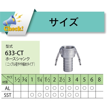 カムロック カプラー ホースシャンク(細) ステンレススチール SST[633-CT] TOYOX(トヨックス)