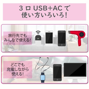 USB付 電源タップ USBポート 2P AC×1個口 60cm ホワイト エレコム