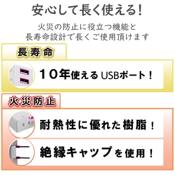 USB付 電源タップ USBポート 2P AC×1個口 60cm ホワイト エレコム